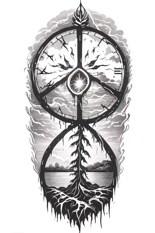 peace and lightining storm and time and nature. healing and growth  tattoo design idea