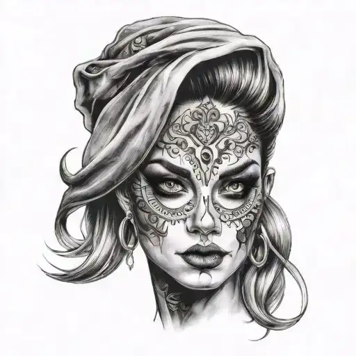 beautiful woman's face. kinda of evil. doesn't have to be the full face. with smoke around it. hand tattoo tattoo design idea