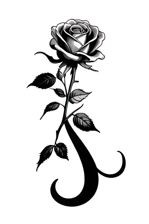 cursive A with a rose behind tattoo design idea