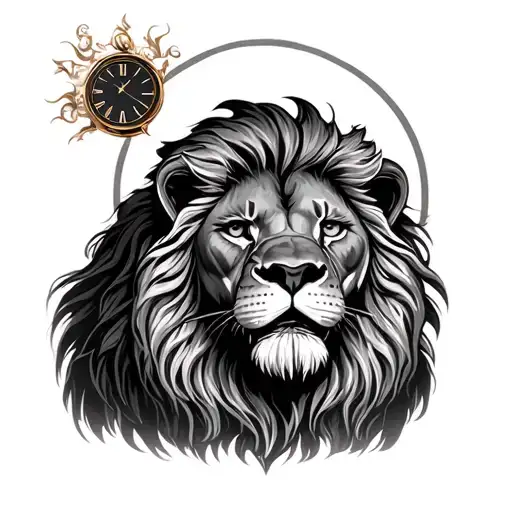 lion with timepiece  tattoo design idea