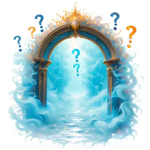 portal to dreamland with swirling mist and floating question marks tattoo design idea