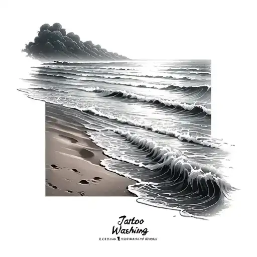 Ocean waves washing away footprints in sand tattoo design idea