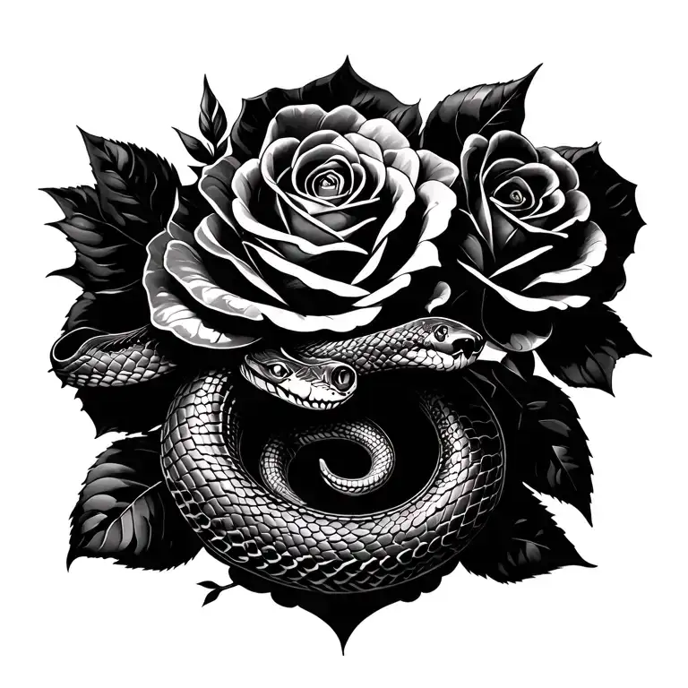 snake and roses feminine tattoo tattoo design idea