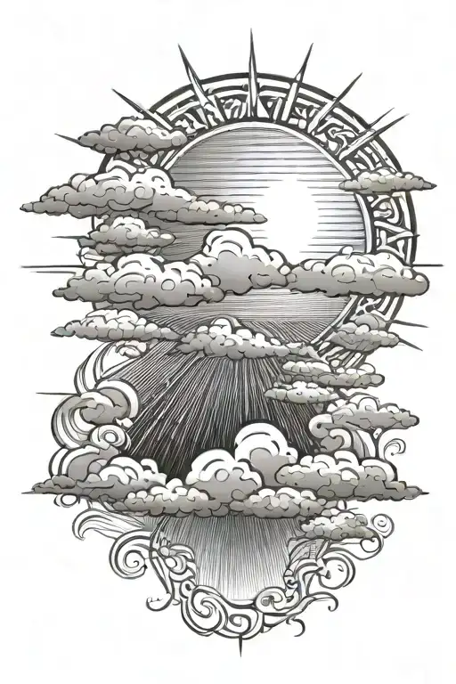 sun rays shining through clouds tattoo design idea