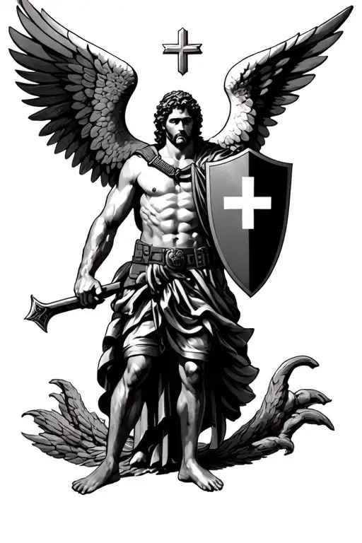 St. Michael in a plate carrier with a medical shield tattoo design idea