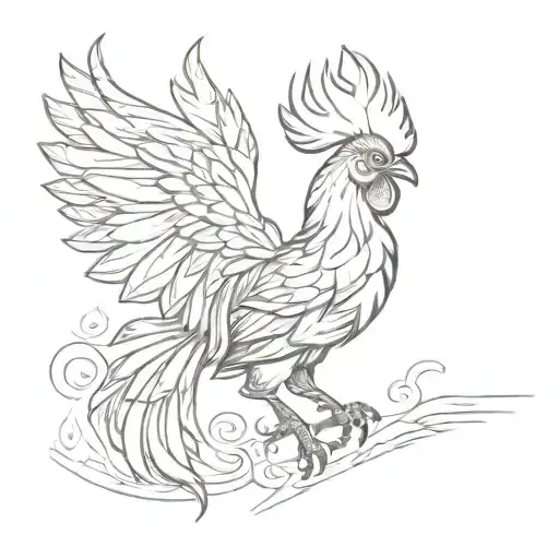 fighting rooster with wings up tattoo design idea