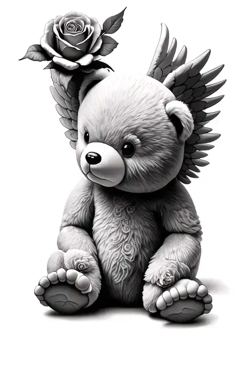 Dove, rose, angel wings, teddy bear, baby foot tattoo design idea
