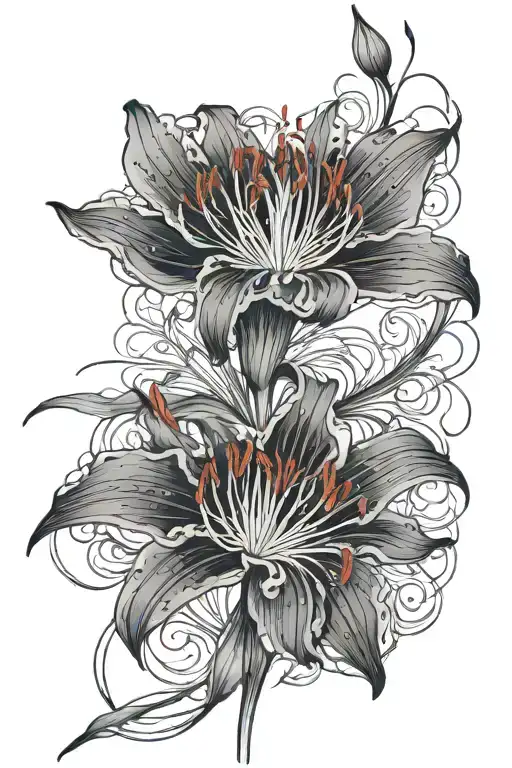  red spider-lily, the initial V to start from the top and at the bottom the stem to become a D tattoo design idea
