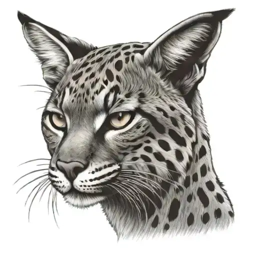 A seated calm bobcat face tattoo design idea