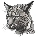 A seated calm bobcat face tattoo design idea