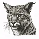 A seated calm bobcat face tattoo design idea