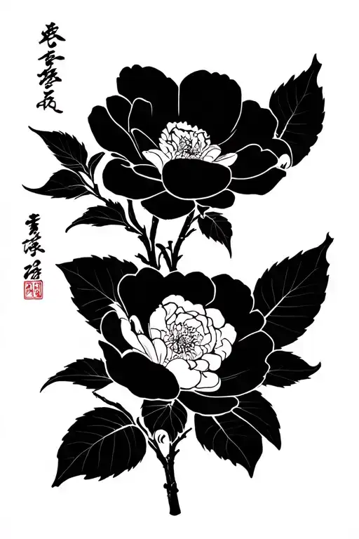 Japanese camellia flowers tattoo design idea