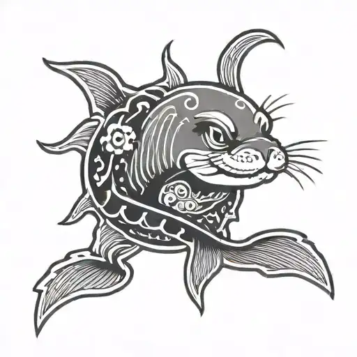 Make a traditional flash tattoo with the text 'Seal the deal and let's boogie for a while' tattoo design idea