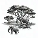 elephant and acacia tree tattoo design idea