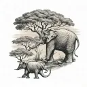 elephant and acacia tree tattoo design idea