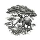 elephant and acacia tree tattoo design idea