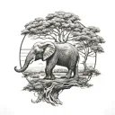 elephant and acacia tree tattoo design idea