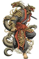 samurai fighting dragon wrapped tattoo design idea