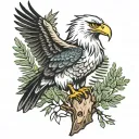 birch bark, pine trees, eagle, crane tattoo design idea