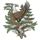 birch bark, pine trees, eagle, crane tattoo design idea