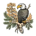 birch bark, pine trees, eagle, crane tattoo design idea