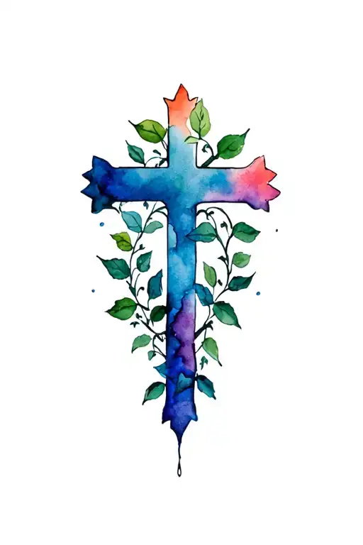 vine around a cross tattoo design idea
