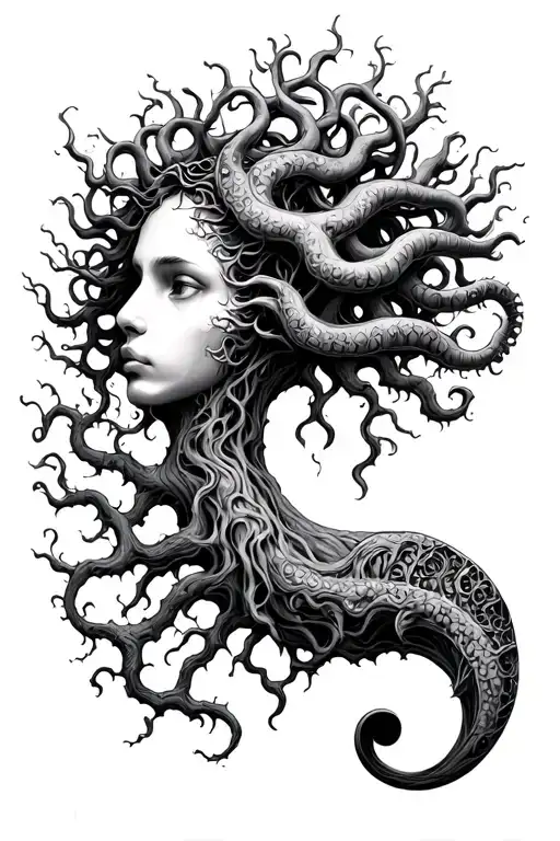 a posion tree with a semicolon and medusa head tattoo design idea