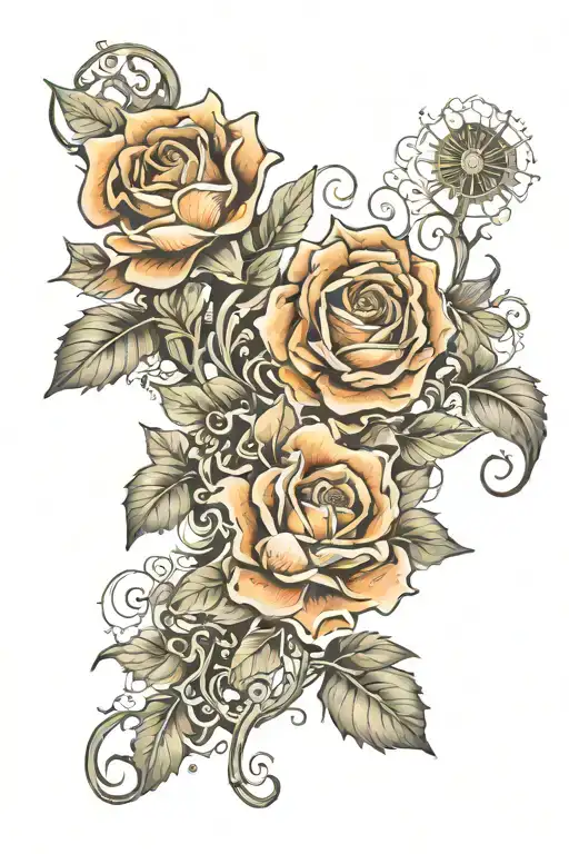 photorrealistic fantastic images, including the words Paula, Flor, Martu, Fede and Tango tattoo design idea