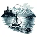 A tattoo to honor my grandpa with the coastal British Columbia mountains and the ocean and a boat  tattoo design idea