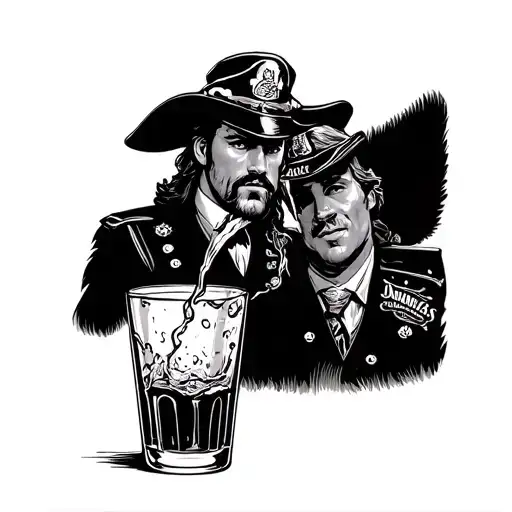 jack daniels and captain morgan being poured into a glass tattoo design idea