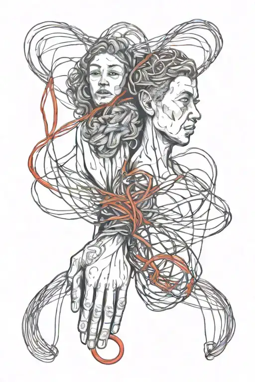 Husband and wife red string theory interwoven tattoo design idea