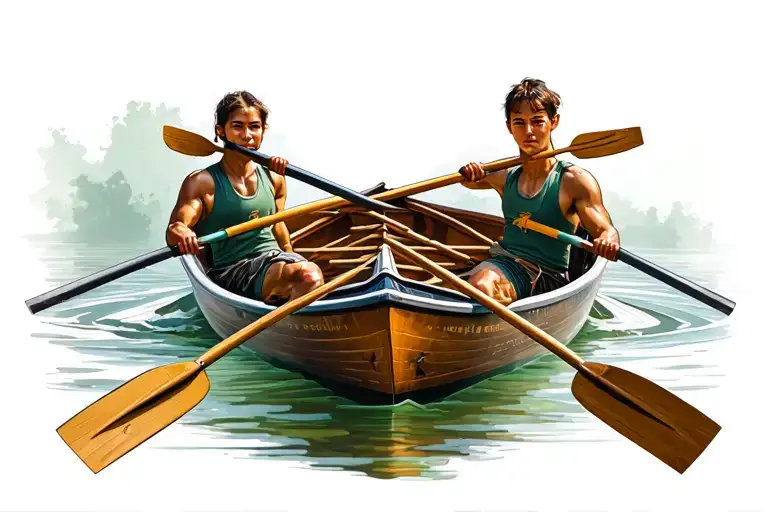 single scull rowing skiff with riggers and oars tattoo design idea