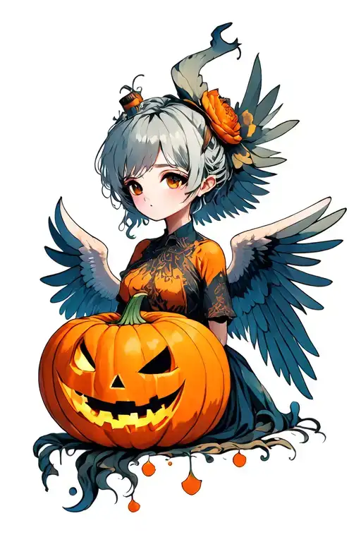 pumpkin character from the painting "the fallen angel" tattoo design idea