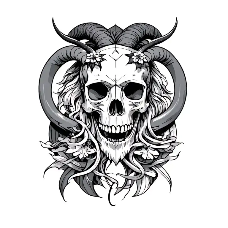 Tattoo in honor of my wife with a skull, the symbol of leo and Capricorn entertwined tattoo design idea