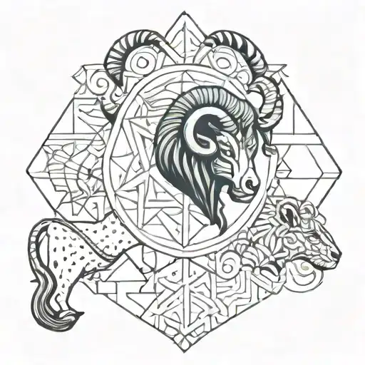 Aries, Gemini, aquarius and Leo in harmony mythology tattoo design idea