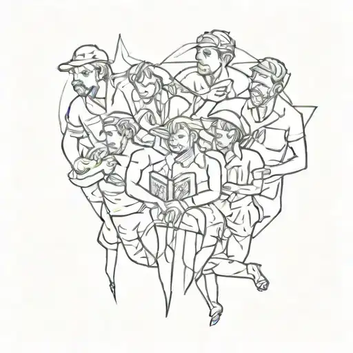 A sketch style tattoo of a group of diverse people working together for a charity cause, showcasing your passion for charity work and socializing for a good cause tattoo design idea