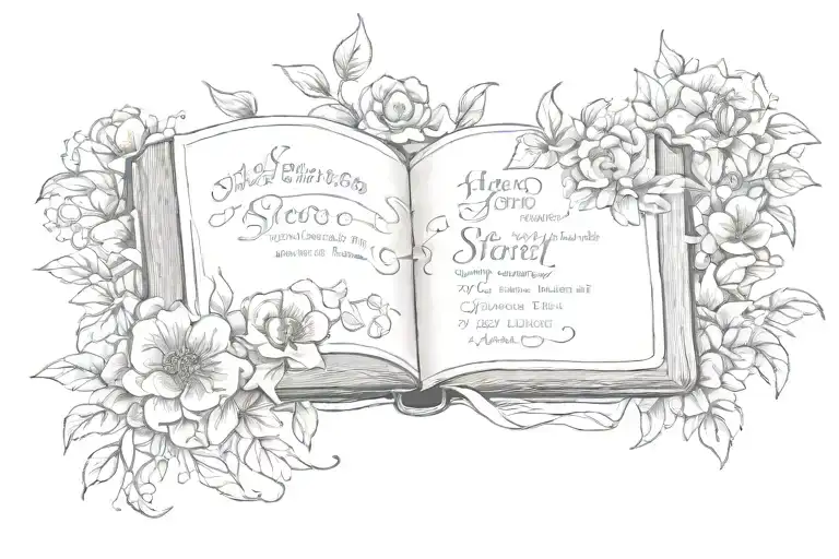 book with flowers, and quote "Long Story Short, I Survived." tattoo design idea