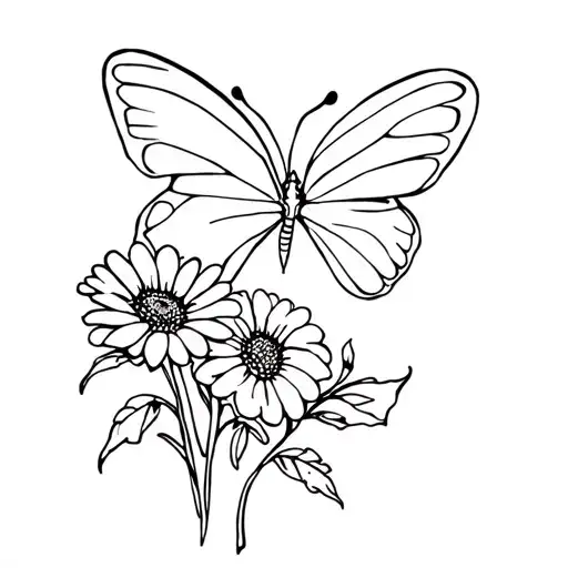 "Grandma Kisses" butterfly with gerbera flower and aroma flower tattoo design idea