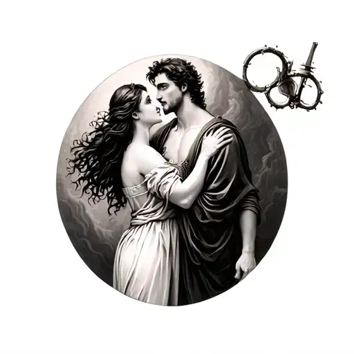 Eurydice And male Orpheus reaching tattoo design idea
