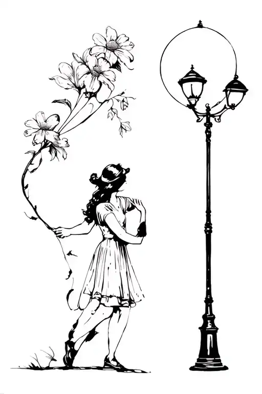 Two motives from Banksy, the Flower thrower and the Girl With The Balloon. And one motive of a oldschool street lamp. Th tattoo design idea