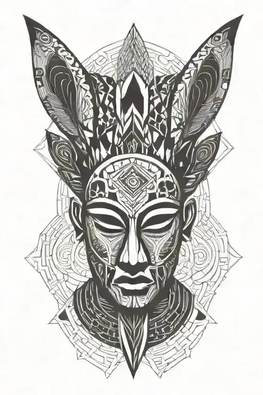 African mask surrounded tattoo design idea