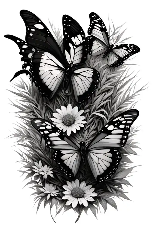 Butterflies and wild grass horn tattoo design idea