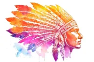 native american spray painting a wall with headdress on  tattoo design idea