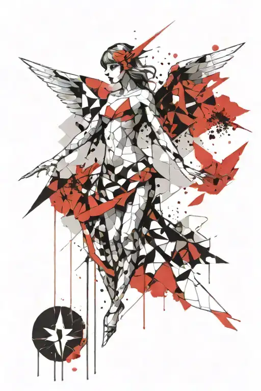 swift bird, fallen angel, geometric figures emerging tattoo design idea