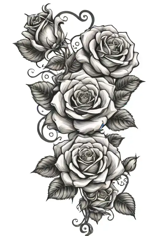 multiple detailed rose's with vines going tattoo design idea