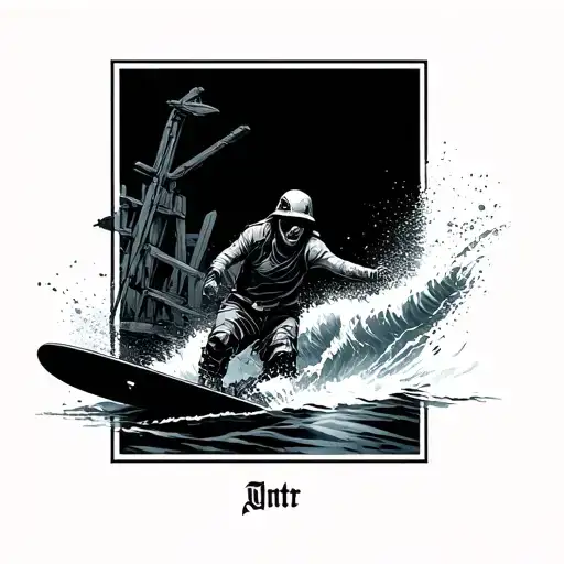 Wakeboard apocalyptic scene tattoo design idea