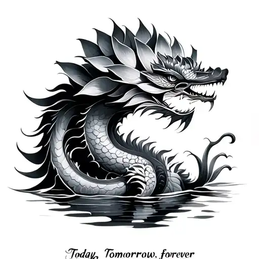 "Today, Tomorrow and Forever" Lotus Flower Dragon tattoo design idea