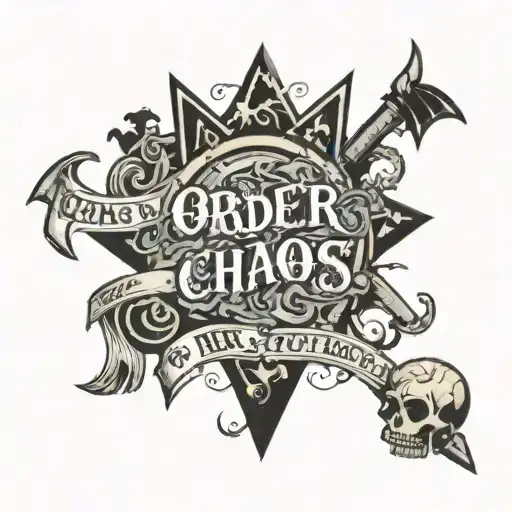 A text that says "ORDER & CHAOS" tattoo design idea
