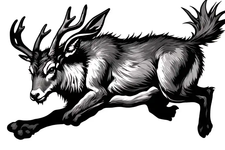 jackalope running sharp tattoo design idea