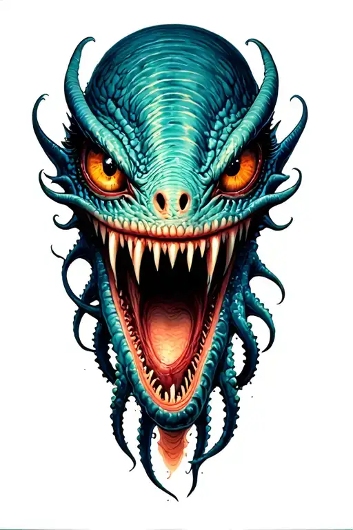 sea monsters eyes peeking and tentacles tattoo design idea